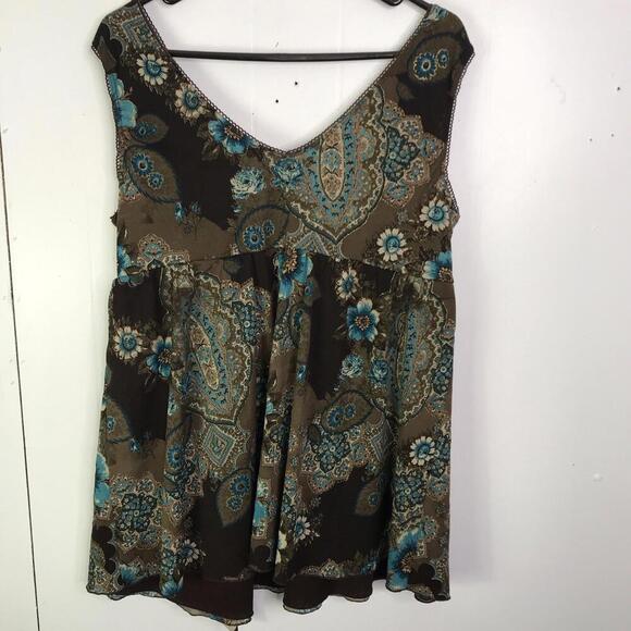 Cdw Top Womens 1X Babydoll Y2K Empire Waist Mixed Media Fairy Grunge Dark Colors - Picture 2 of 7